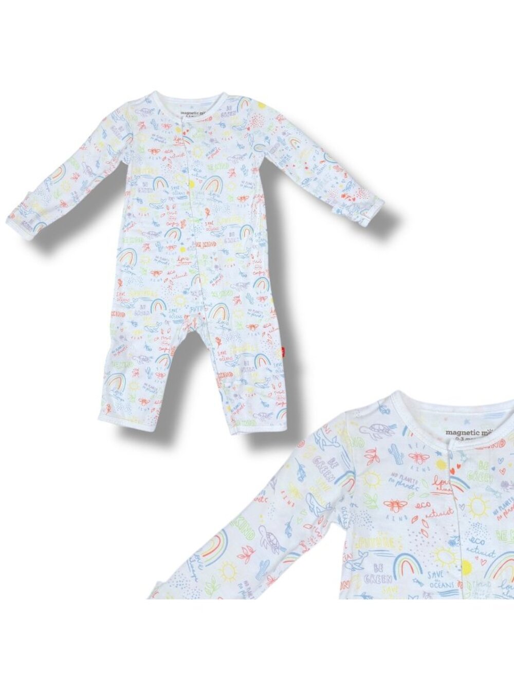 Magnetic Me Baby Soft Modal Rainbow Cactus Print Sleeper Romper Outfit 0-3m